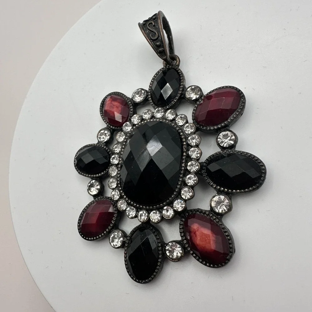 Vintage Y2K Silver‎ Tone Floral Pendant Rhinestone Statement Women's Jewelry